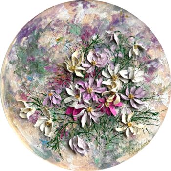Painting titled "Multicolored daisie…" by Ol Ga Markova, Original Artwork, Plaster Mounted on Wood Panel