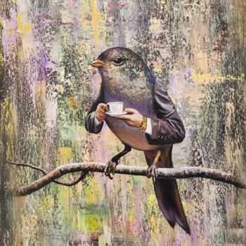 Painting titled "Coffee Break on the…" by Garik Avetisyan, Original Artwork, Oil Mounted on Wood Stretcher frame