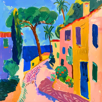 Printmaking titled "ITALY. Naive vivid…" by Irina Bast, Original Artwork, Screenprinting Mounted on Wood Stretcher frame