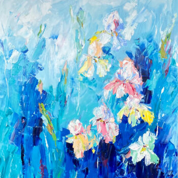 Ζωγραφική με τίτλο "Gentle irises" από Svitlana Andriichenko, Αυθεντικά έργα τέχνης, Λάδι Τοποθετήθηκε στο Ξύλινο πάνελ