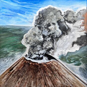 Painting titled "Karymsky volcano (K…" by Ol Ga Serebranskaa, Original Artwork, Acrylic Mounted on Wood Stretcher frame