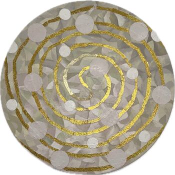 Painting titled "Circles on a circle" by Rosariosanchez, Original Artwork, Oil Mounted on Wood Stretcher frame