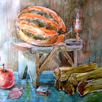 Peinture intitulée "Вже зима" par Volodimir Kudlai, Œuvre d'art originale, Aquarelle