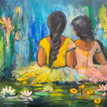 Pittura intitolato "YOUNG BALLERINAS BY…" da Elena Turgeneva, Opera d'arte originale, Olio Montato su Telaio per barella in…