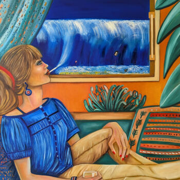 Painting titled "Appartement avec vue" by Sofigael M., Original Artwork, Oil Mounted on Wood Stretcher frame