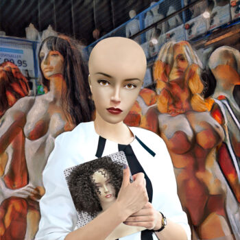 Digitale Kunst getiteld "woman without hair" door Piet Prins, Origineel Kunstwerk, Digitale afdruk Gemonteerd op Metaal