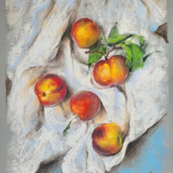 Peinture intitulée "Nature morte aux pè…" par Liubov Desprez, Œuvre d'art originale, Pastel
