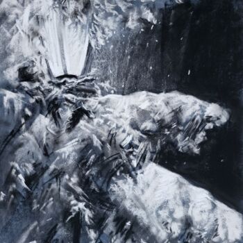 Peinture intitulée "La première neige à…" par Liubov Desprez, Œuvre d'art originale, Fusain