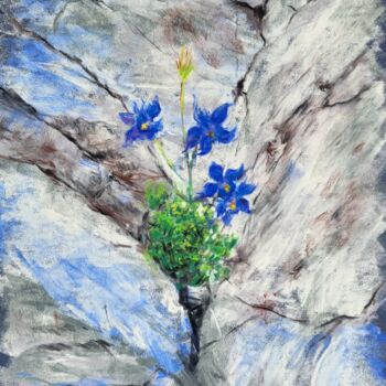 Peinture intitulée "Ancolies des Alpes" par Liubov Desprez, Œuvre d'art originale, Pastel