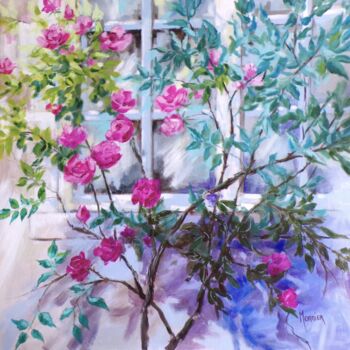 Peinture intitulée "Devant la fenêtre" par Cathy Monnier, Œuvre d'art originale, Acrylique Monté sur Châssis en bois
