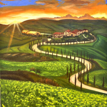 Painting titled "Golden Hour in Tusc…" by Ariadna Tunyk, Original Artwork, Oil Mounted on Wood Stretcher frame