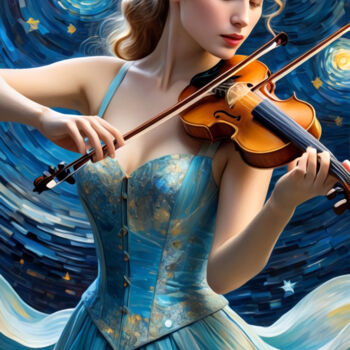 Arts numériques intitulée "melody, flowing thr…" par Si Levin, Œuvre d'art originale, Image générée par l'IA Monté sur artwo…