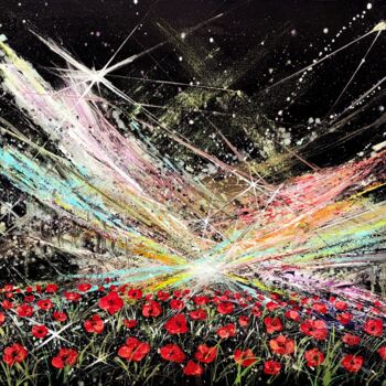 Painting titled "Fields Under the St…" by Garik Avetisyan, Original Artwork, Oil Mounted on Wood Stretcher frame