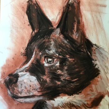 Drawing titled "A dog REX" by Hugo Silva, Original Artwork, Chalk Mounted on Wood Stretcher frame