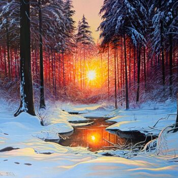 Painting titled "Sunrise in the Froz…" by Stepan Ohanyan, Original Artwork, Oil Mounted on Wood Stretcher frame