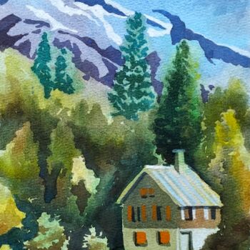Painting titled "Alone with the Moun…" by Olena Kucher, Original Artwork, Watercolor