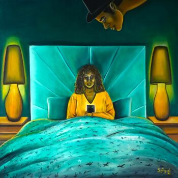 Painting titled "Insomnie II : L'hom…" by Sofigael M., Original Artwork, Oil Mounted on Wood Stretcher frame