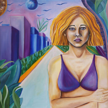 Painting titled "Exil" by Sofigael M., Original Artwork, Oil Mounted on Wood Stretcher frame