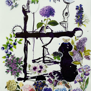 绘画 标题为“PURPLE GARDEN” 由Guy Ferrer, 原创艺术品, 水彩 安装在其他刚性面板上