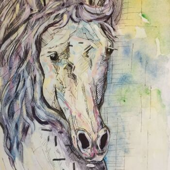 Schilderij getiteld "horse. freedom. the…" door Yurii Kril, Origineel Kunstwerk, Acryl