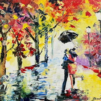 제목이 "A Rainy Romance"인 미술작품 Vahe Bagumyan로, 원작, 기름 나무 들것 프레임에 장착됨
