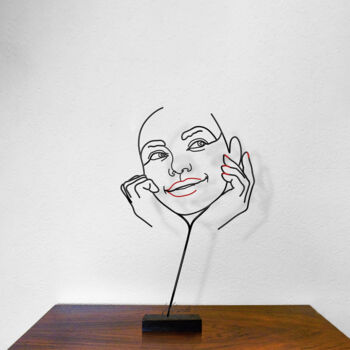 Sculpture titled "Un filo un volto 3" by Giancarlo Morandi, Original Artwork, Wire