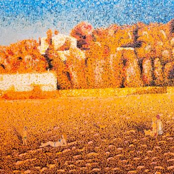 Peinture intitulée "Soleil couchant sur…" par Gerald Groshens, Œuvre d'art originale, Huile Monté sur Châssis en bois