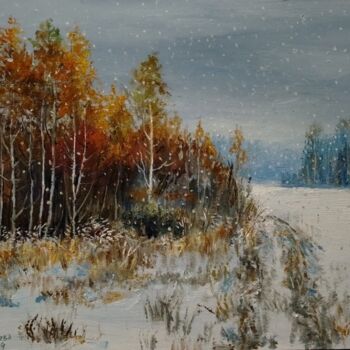 Painting titled "Снег пошёл" by Tatiana Moskaleva, Original Artwork, Oil