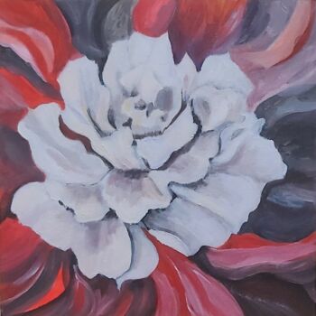 Peinture intitulée "White flower on a r…" par Anastasiia Kolomashkina, Œuvre d'art originale, Acrylique Monté sur Carton