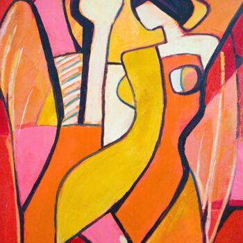 Painting titled "Dancers" by Rumen Sazdov, Original Artwork, Oil Mounted on Wood Stretcher frame