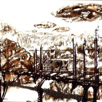 Tekening getiteld "Pont 1" door Dominique Leblanc, Origineel Kunstwerk, Inkt