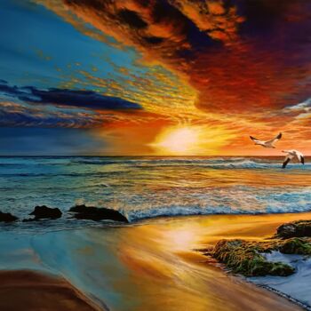 Painting titled "SUNRISE" by Plamen Ivanov, Original Artwork, Acrylic Mounted on Wood Stretcher frame