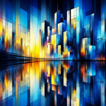 Digital Arts titled "Abstrakte Stadtland…" by Lee Eggstein, Original Artwork, Digital Painting Mounted on Wood Stretcher fra…