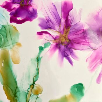 Painting titled "Flowers" by Alina Lark, Original Artwork, Ink Mounted on Plexiglass