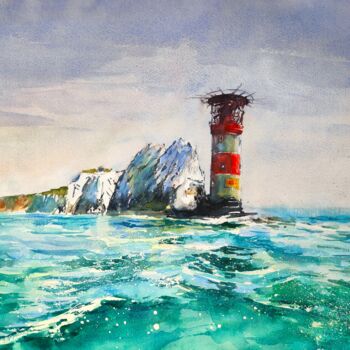 Peinture intitulée "The Needles Lightho…" par Ibolya Taligas, Œuvre d'art originale, Aquarelle