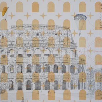 绘画 标题为“Above the Colosseum…” 由Sara Lora, 原创艺术品, 木炭 安装在木质担架架上
