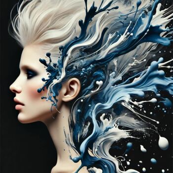 Digital Arts titled "Blue Fluidity" by Art By Archi, Original Artwork, AI generated image