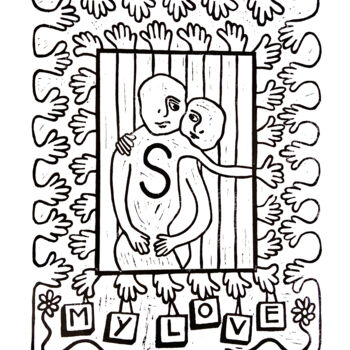Gravures & estampes intitulée "MY LOVE   S Linocut…" par Rick Fraterman, Œuvre d'art originale, Linogravures Monté sur Autre…