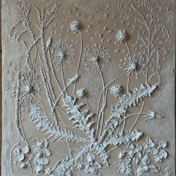 Sculpture titled "Dandelion Symphony" by Olena Rintala, Original Artwork, Plaster Mounted on Other rigid panel