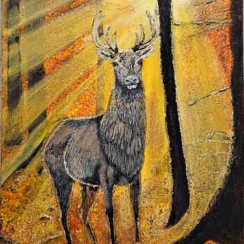 Peinture intitulée "Le Cerf" par Grinhilda Szendy, Œuvre d'art originale, Acrylique Monté sur Châssis en bois