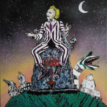 Ζωγραφική με τίτλο "Beetlejuice 80" από Stan Di Meo, Αυθεντικά έργα τέχνης, Σπρέι βαφής Τοποθετήθηκε στο Ξύλινο φορείο σκελε…