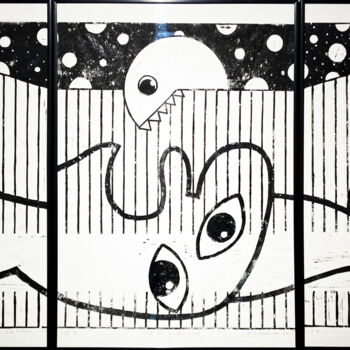 Printmaking titled "For the Greater Good" by Rick Fraterman, Original Artwork, Linocuts Mounted on Wood Panel