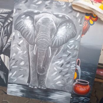 Pintura intitulada "Black andbwhite ele…" por Obed Omwange, Obras de arte originais, Acrílico Montado em Armação em madeira
