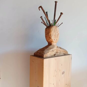 Sculptuur getiteld "I miei cattivi pens…" door Valerio Saltarelli Savi, Origineel Kunstwerk, Hout