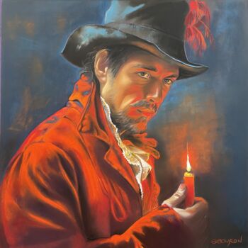 Painting titled "L'homme à la bougie" by Brigitte Bouron, Original Artwork, Pastel
