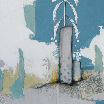 Collages intitulée "Jour de bleus" par Armandine Js, Œuvre d'art originale, Acrylique