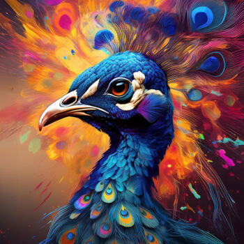 Grafika cyfrowa / sztuka generowana cyfrowo zatytułowany „Peacock Digital Por…” autorstwa Mathias (1975), Oryginalna praca,…