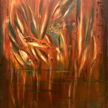 Painting titled "Les fleurs du Mal,…" by Maya Farhat, Original Artwork, Oil Mounted on Wood Stretcher frame