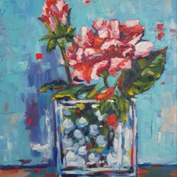 Painting titled "Purpur Rose in a gl…" by Vladislava Kovalenko, Original Artwork, Oil Mounted on Wood Panel