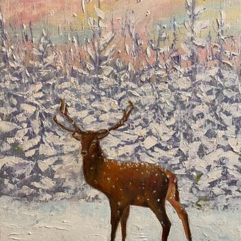 "Winter Deer Landsca…" başlıklı Tablo Antonina Dunaeva tarafından, Orijinal sanat, Petrol